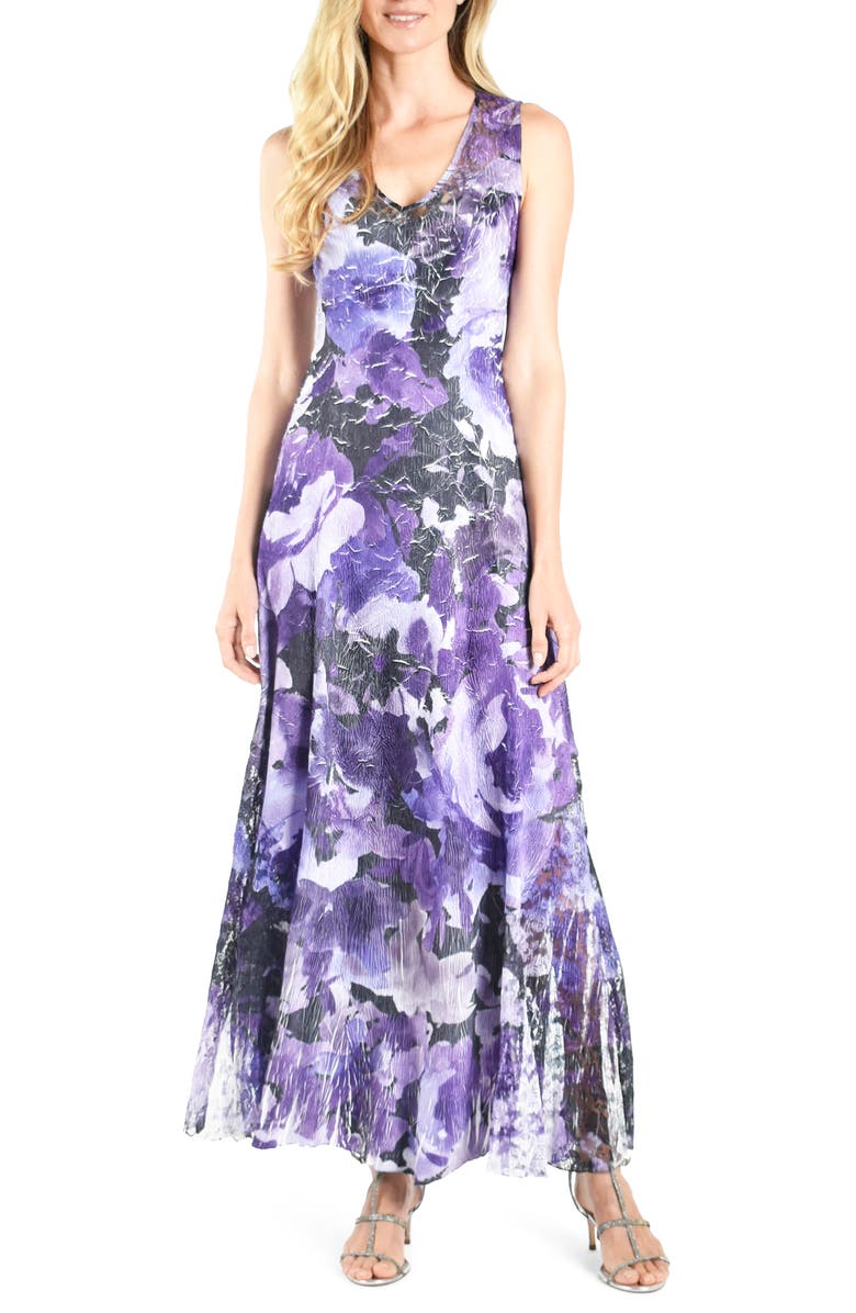 Komarov Floral Lace-Up Back Chiffon & Charmeuse Gown, Main, color,