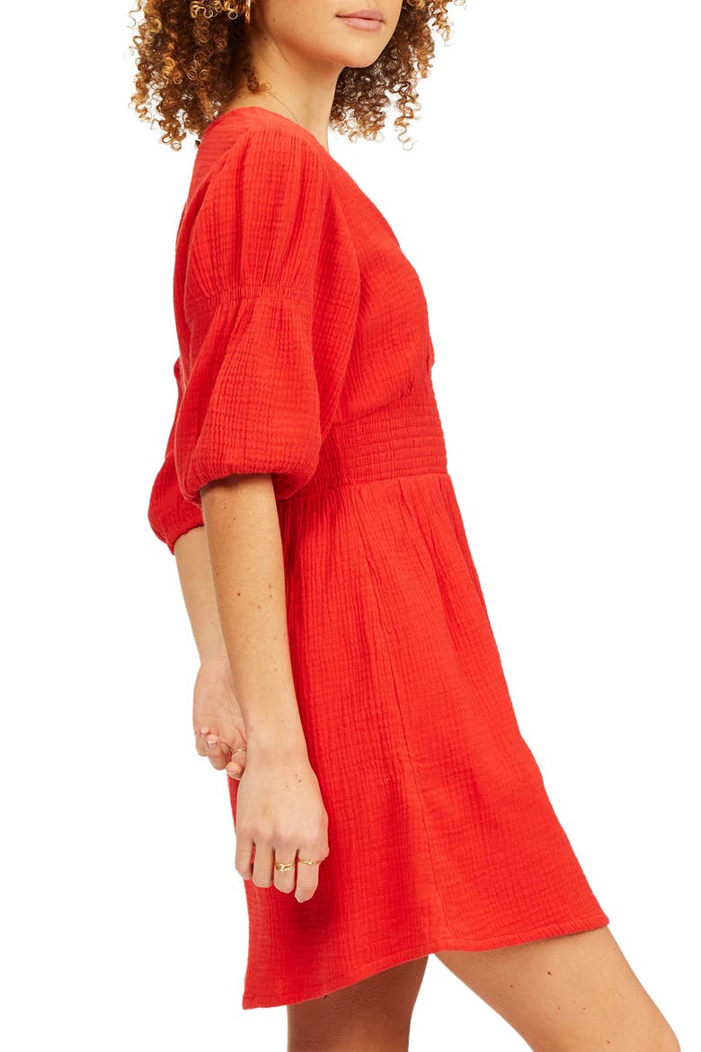 Spellbound Puff Sleeve Cotton Dress, Alternate, color, RED VELVET
