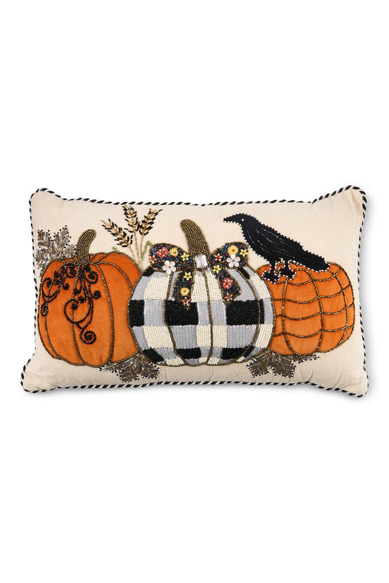 Pumpkin and Crow Lumbar Pillow, Main, color, ORANGE