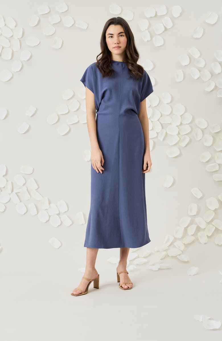 Luxely Theo Drape Midi Dress, Alternate, color, Night Shadow
