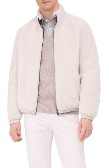 Bugatchi Reversible Nylon & Genuine Shearling Jacket In Khaki