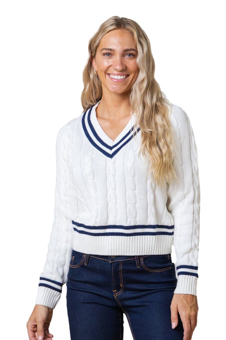 Women's Organic V-Neck Cricket Sweater, Main, color, White