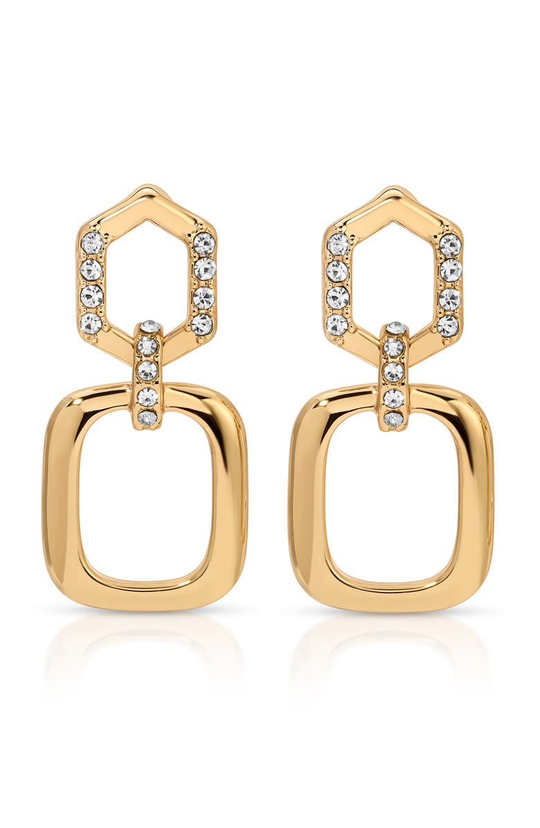Ettika Crystal Open Rectangle Hoop Earrings, Main, color, Gold