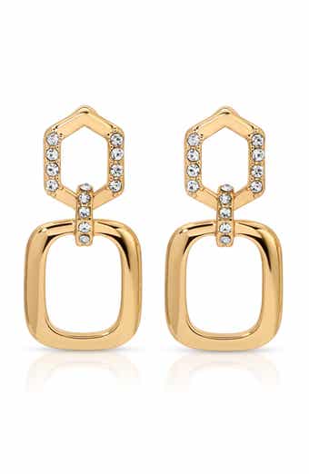 Ettika Crystal Open Rectangle Hoop Earrings