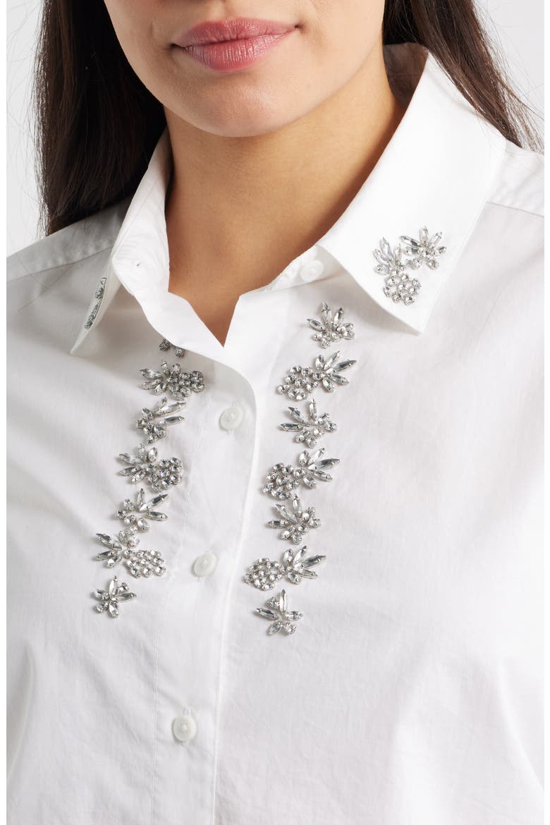 Oceana Isle Rhinestone Cotton Poplin Button-Up Shirt, Alternate, color, WHITE