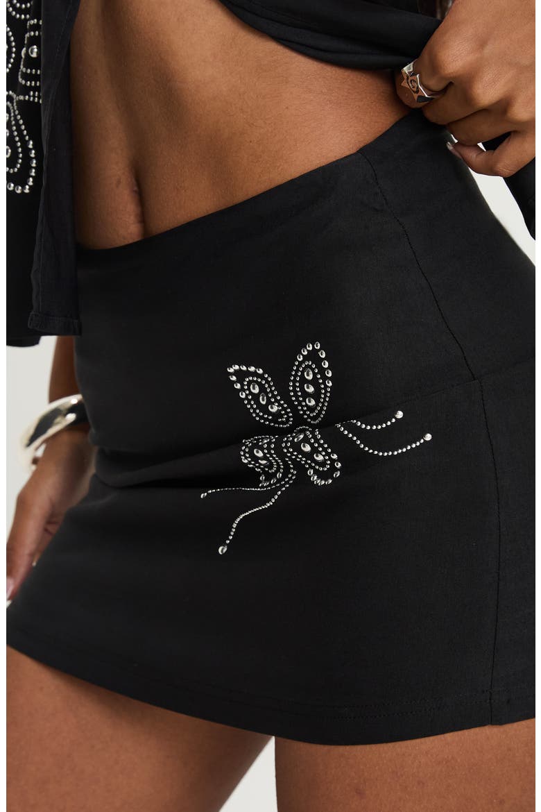 Quotation Embellished Miniskirt, Alternate, color, BLACK