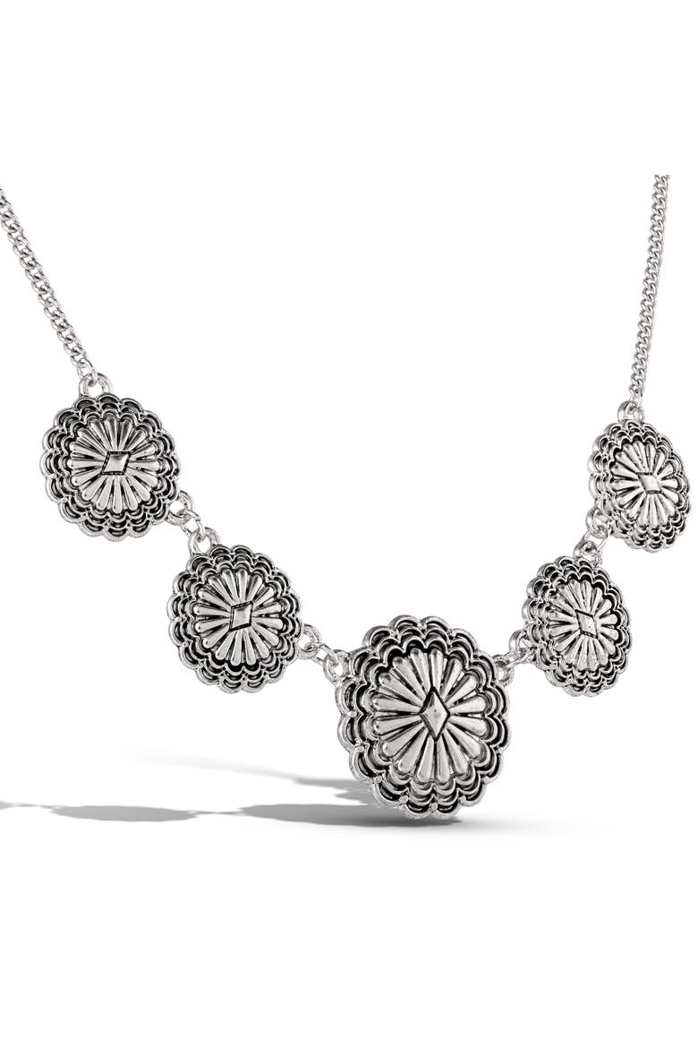 Statement Medallion Necklace in Antiqued Silver, Alternate, color, Silver