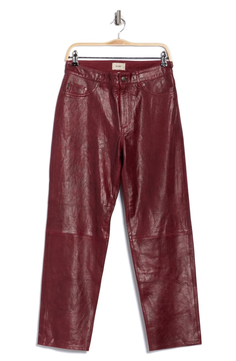 DL1961 Patti High Waist Ankle Straight Leg Leather Pants, Alternate, color, Burgundy