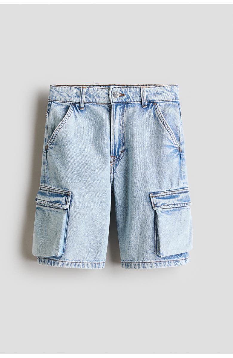 H&M Cargo Denim Shorts, Main, color, Light Denim Blue