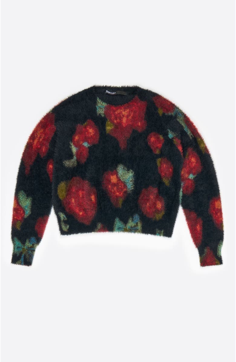 Bimba y Lola Ribbon Roses Fur Balloon Sweater, Alternate, color, Ribbon Roses Black