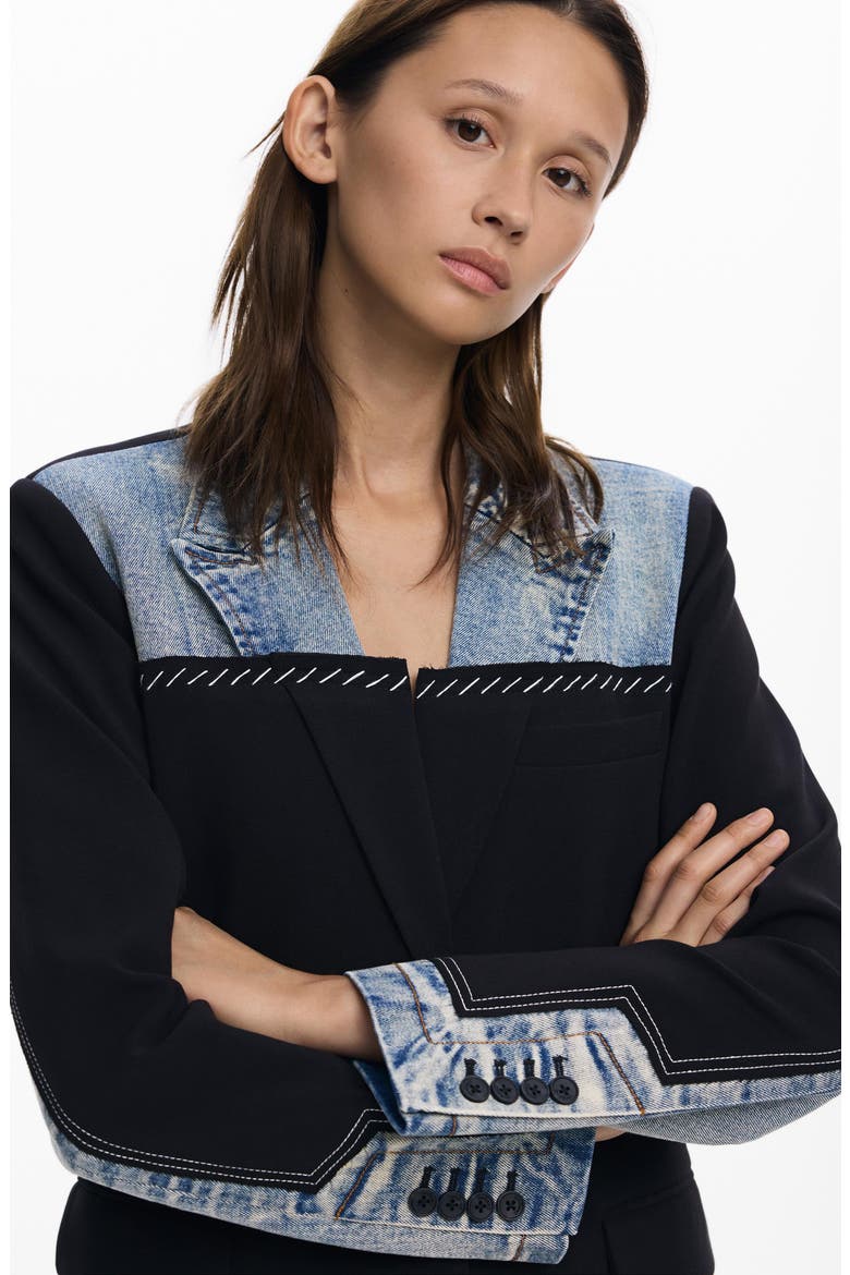 Denim Trim Blazer, Alternate, color, DARK BLUE