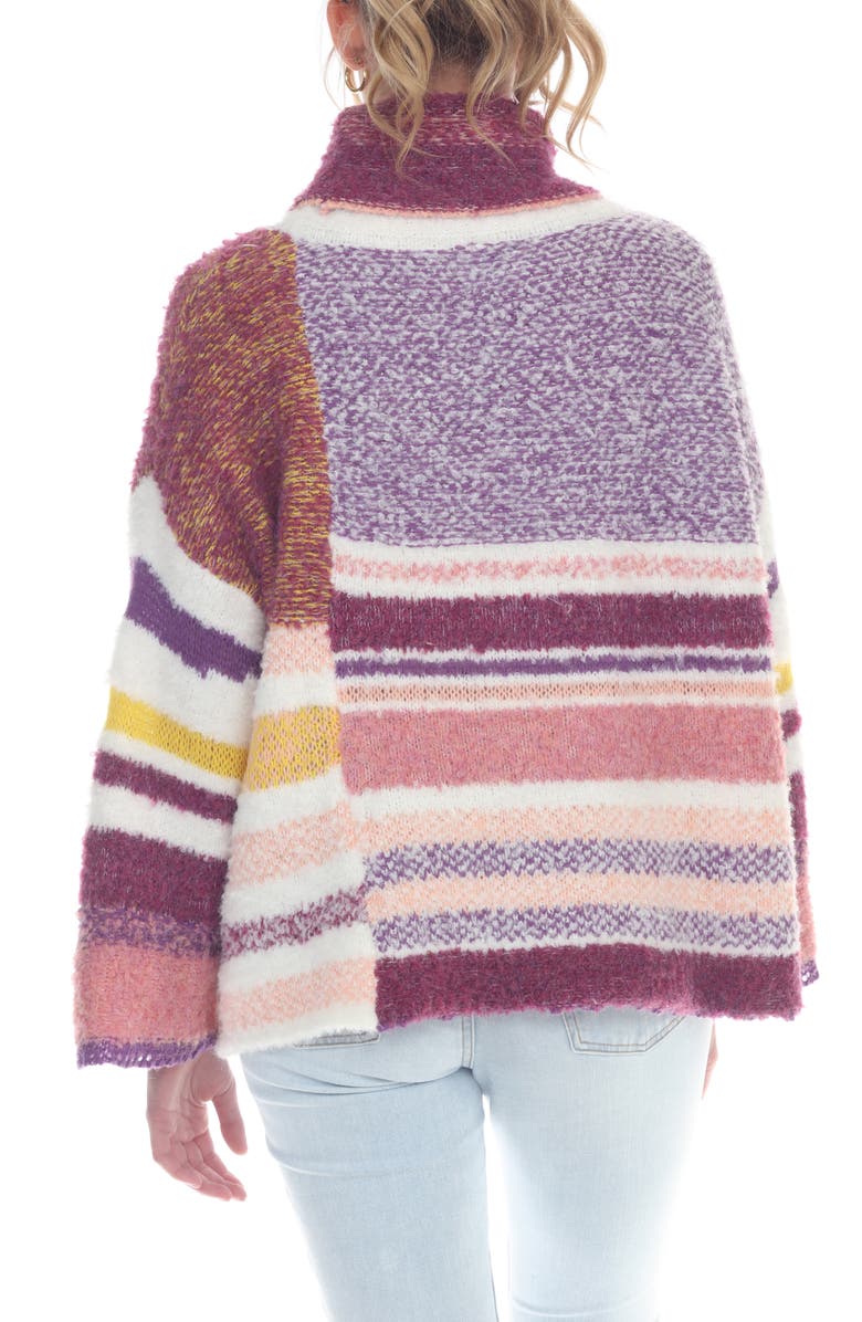 RAIN AND ROSE Colorblock Stripe Turtleneck Sweater, Alternate, color, Plum