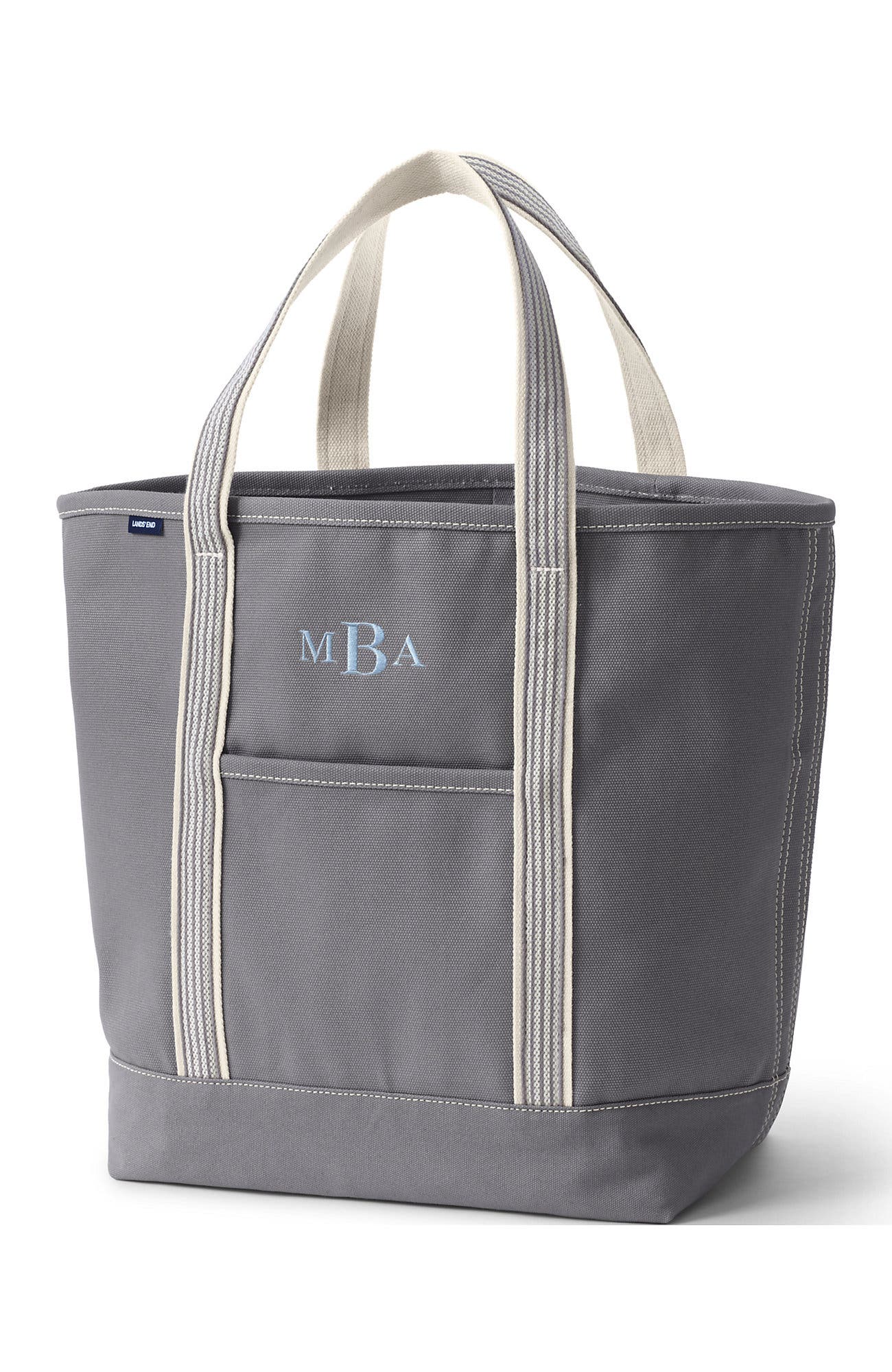 Lands' End Open Top Canvas Tote Bag, Main, color, Silver Graphite