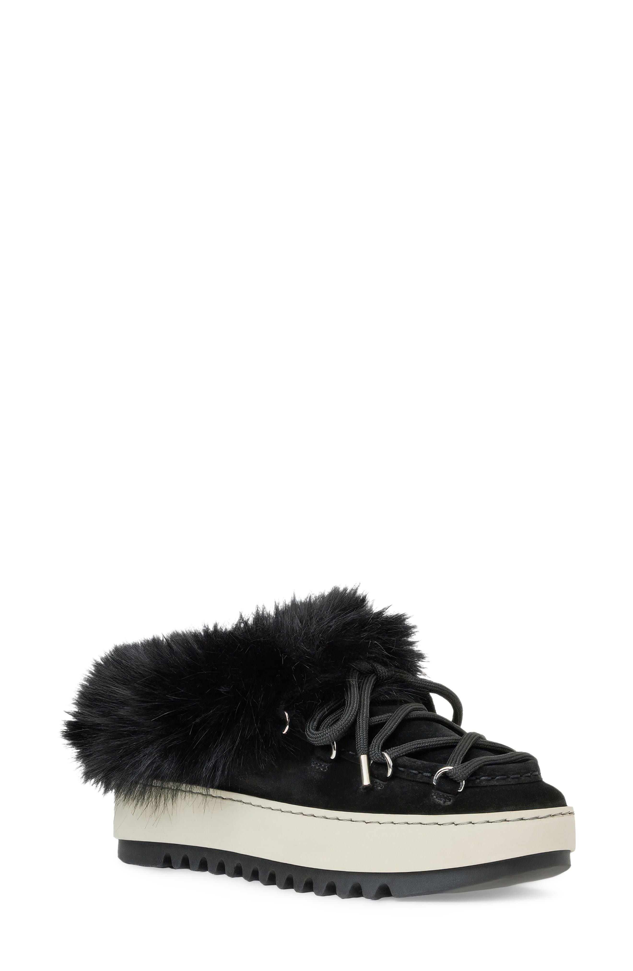 Anise Genuine Shearling Leather Mule, Main, color, BLACK SUEDE