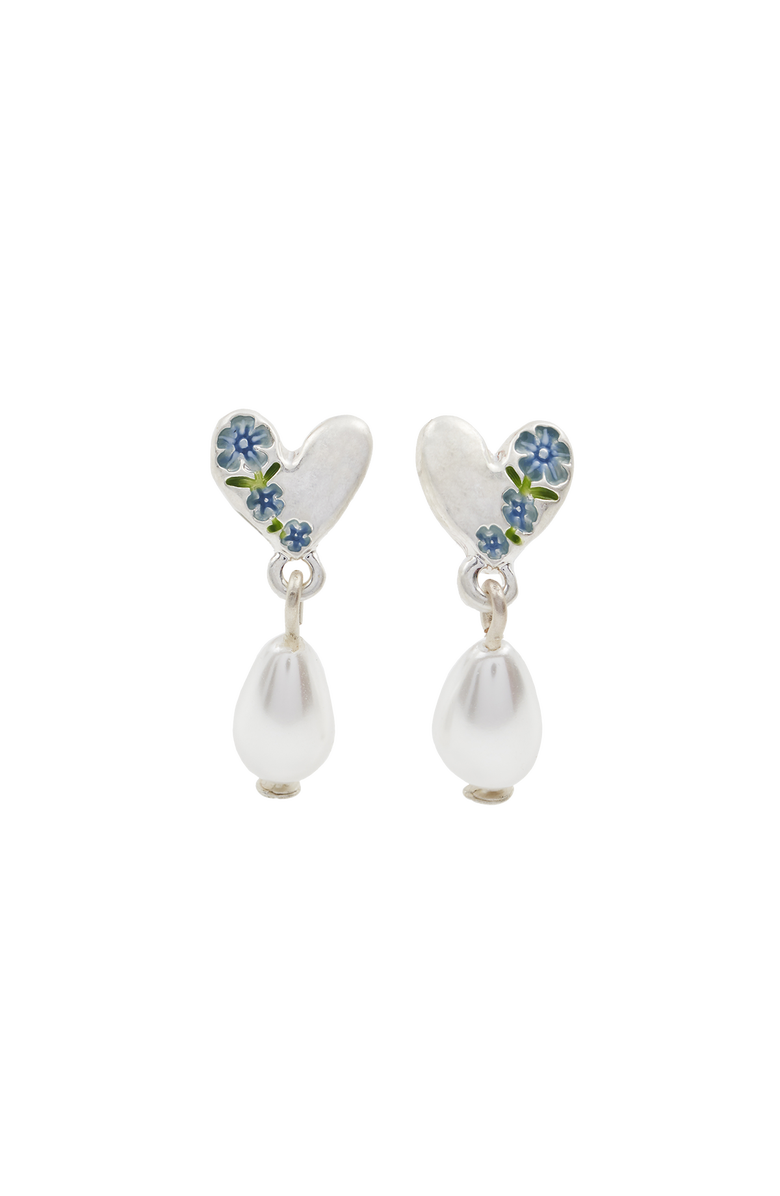 Fable England Forget-Me-Not Heart & Pearl Earrings Silver, Main, color, Blue & Silver