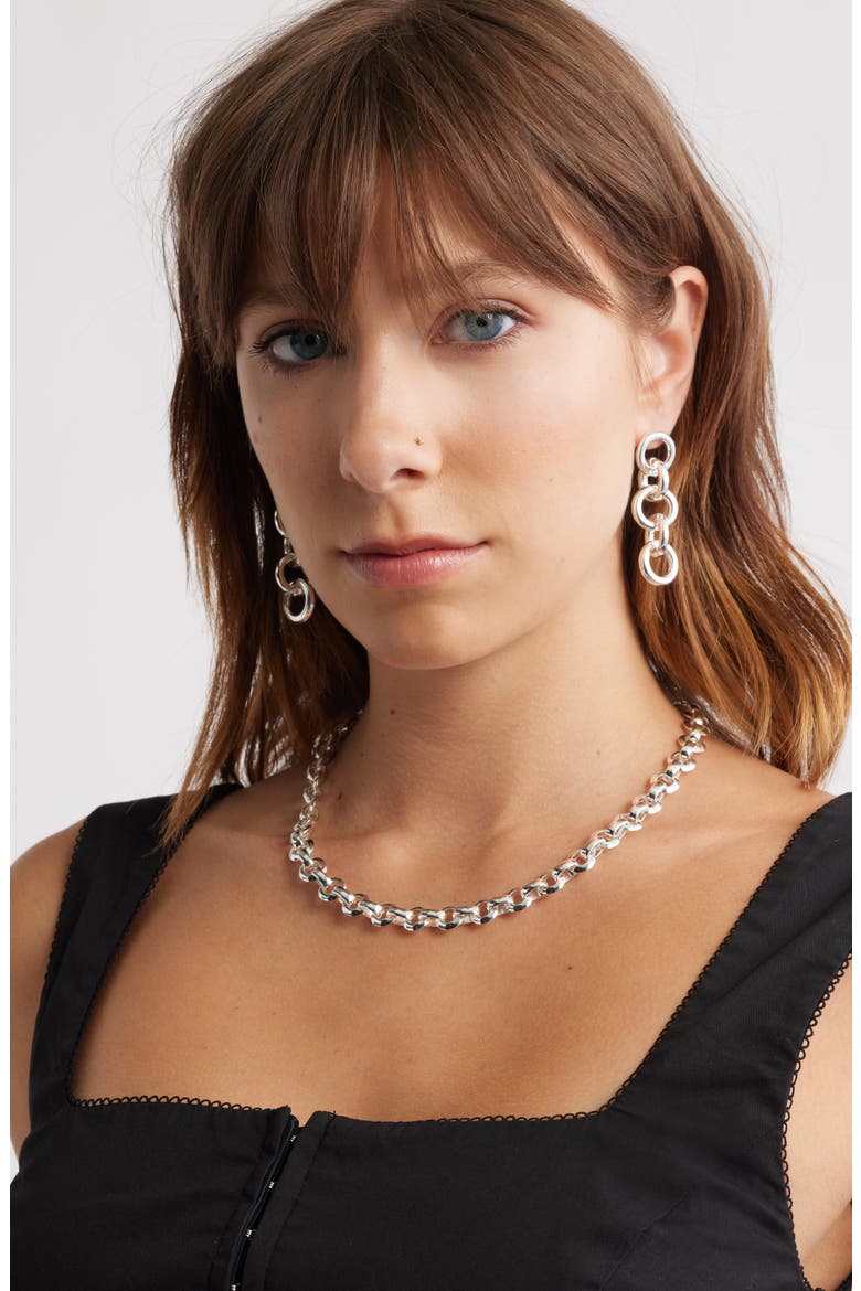 Round Link Drop Earrings, Alternate, color, SILVER