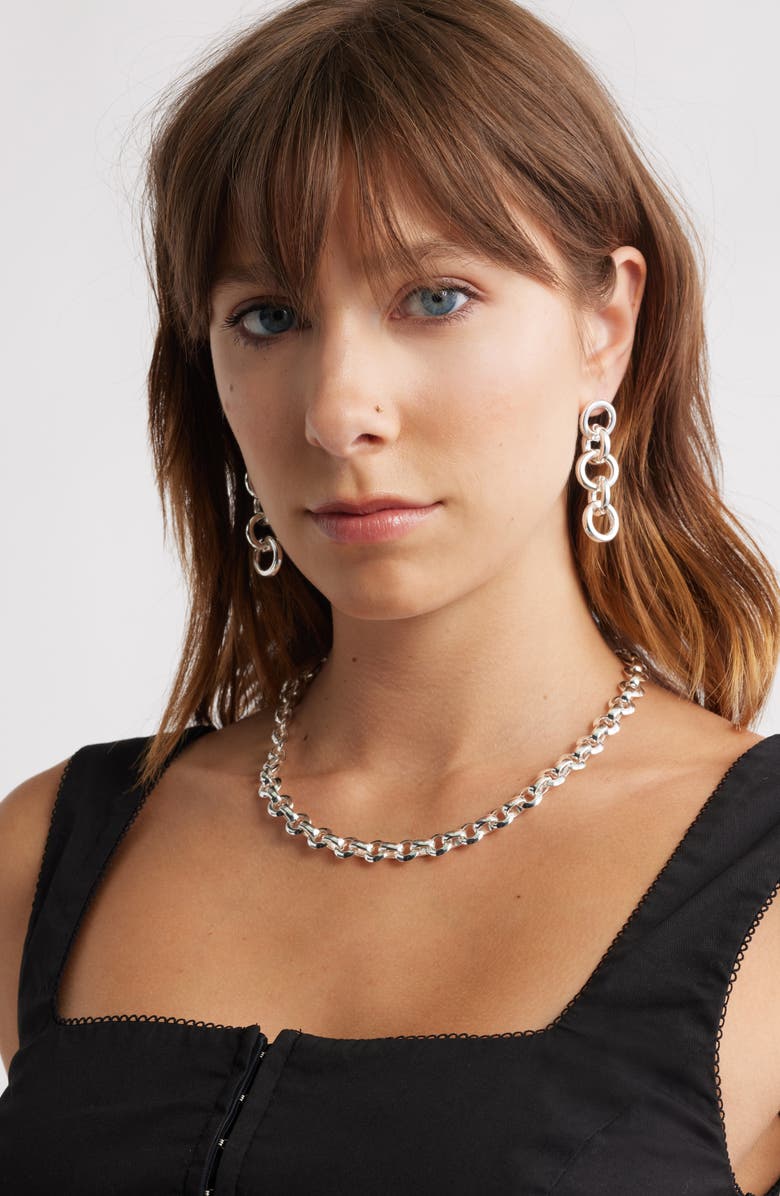 Open Edit Round Link Drop Earrings, Alternate, color, Silver