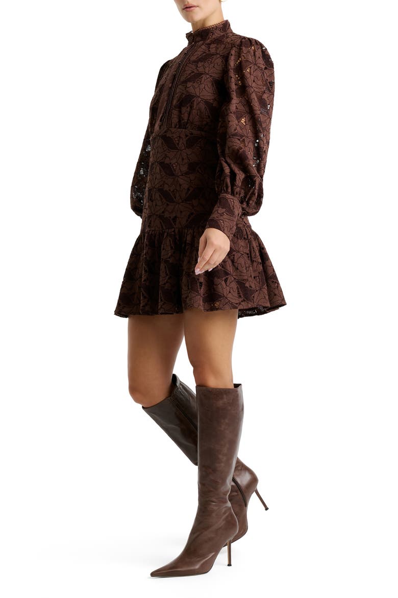 Remy Long Sleeve Lace Minidress, Alternate, color, CHOCOLATE