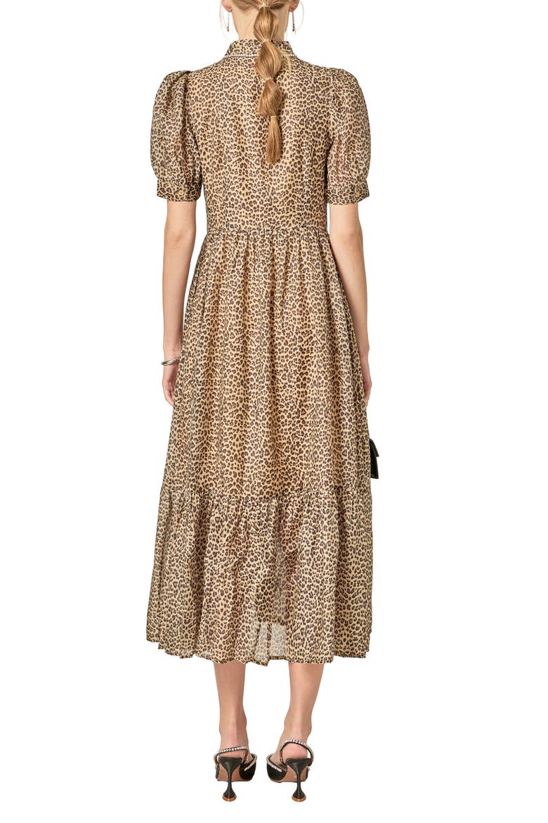 Leopard Print Organza Midi Dress, Alternate, color, LEOPARD