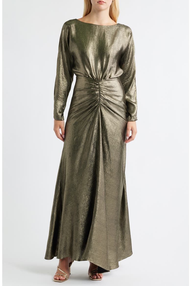 Metallic Long Sleeve Gown, Main, color, GOLD
