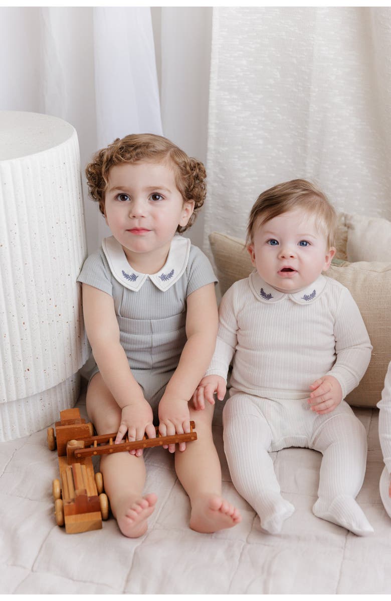 Ely
s 
Co. Organic Cotton Embroidered Collar Collection - Footie, Alternate, color, Ivory Leaf