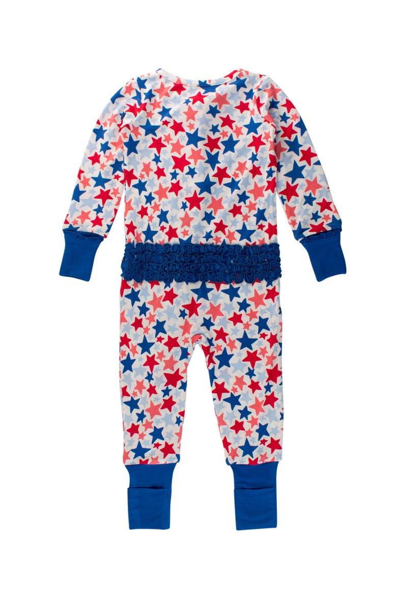SoftSnooze Baby Girls Ruffle One Piece Convertible Pajamas, Alternate, color, Star-Spangled