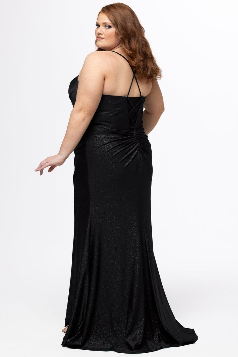 Fitted Sparkle Stretch Knit Curvy Dress, Alternate, color, Onyx