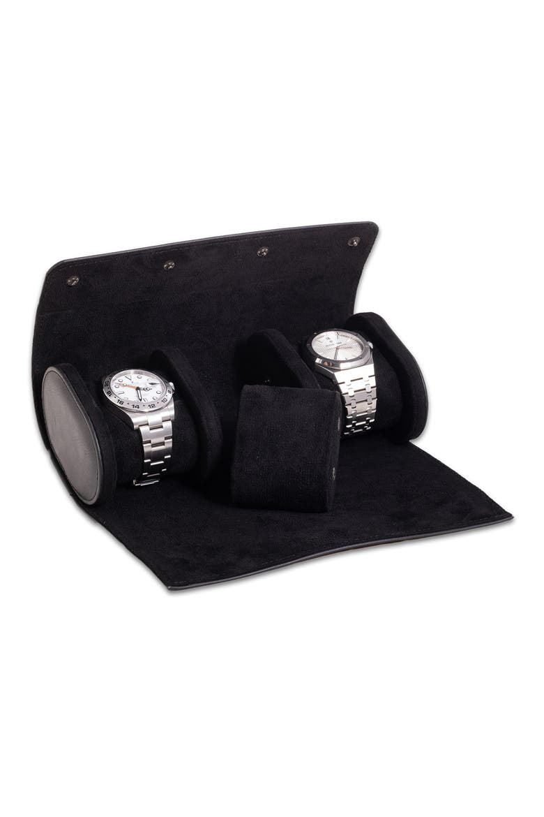 Milani Three-Watch Leather Travel Roll, Alternate, color, BLACK