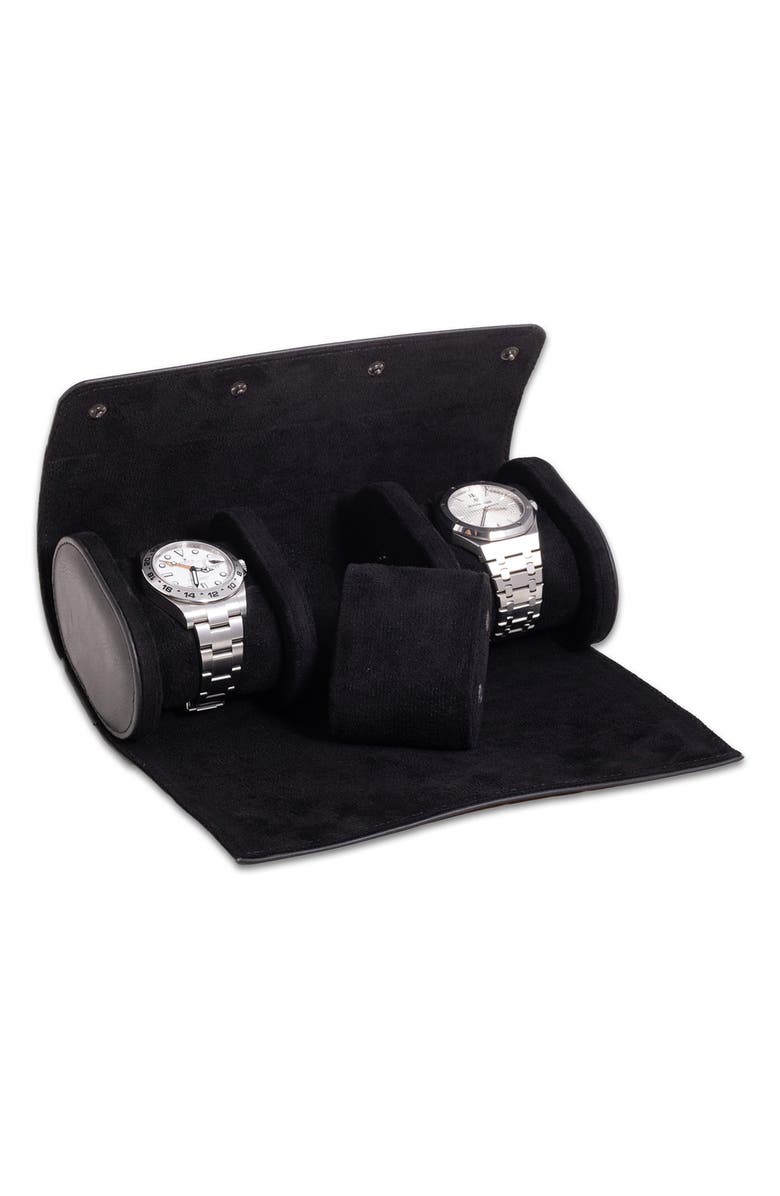 Bey-Berk Milani Three-Watch Leather Travel Roll, Alternate, color, Black