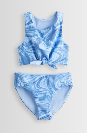 Zella Girl Kids' Reversible Tie Front Two-piece Swimsuit In Multi