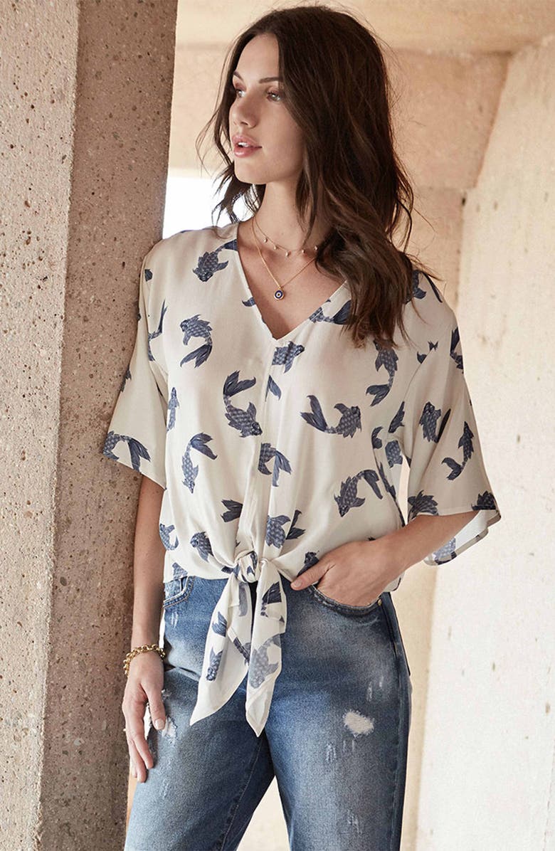 Karen Kane Print Tie Front Top, Alternate, color, 