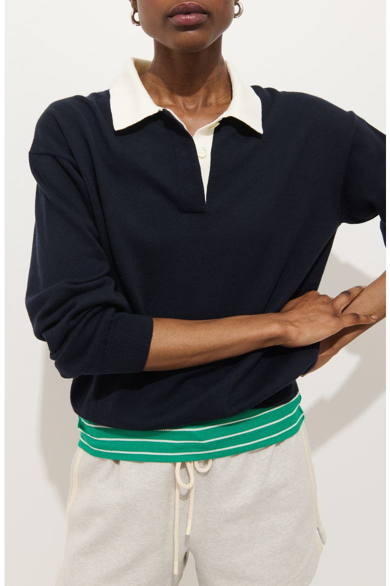 Bond St. Contrast Collar Cotton & Cashmere Polo Sweater, Main, color, NAVY/NAVY