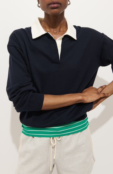 Bond St. Contrast Collar Cotton & Cashmere Polo Sweater