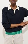 Alex Mill Bond St. Contrast Collar Cotton & Cashmere Polo Sweater