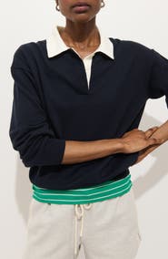 Alex Mill Bond St. Contrast Collar Cotton & Cashmere Polo Sweater