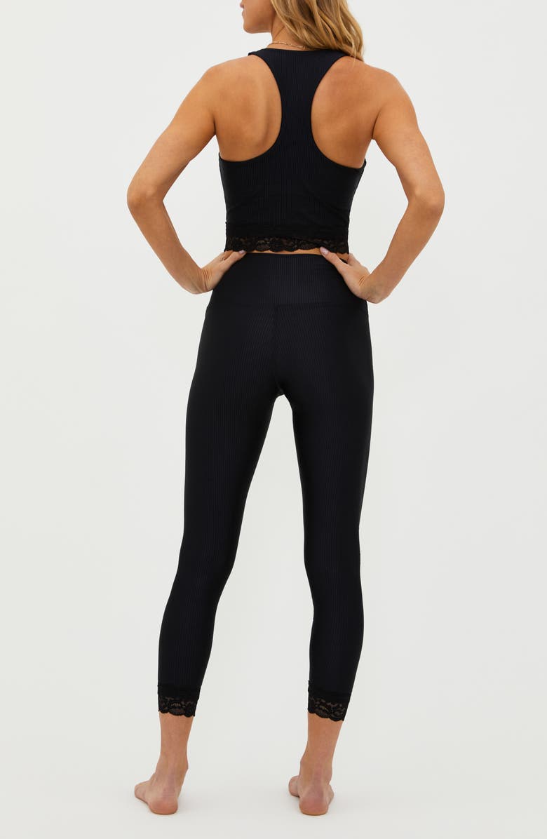Beach Riot Yara Lace Trim Rib Racerback Crop Tank, Alternate, color, Black Lace