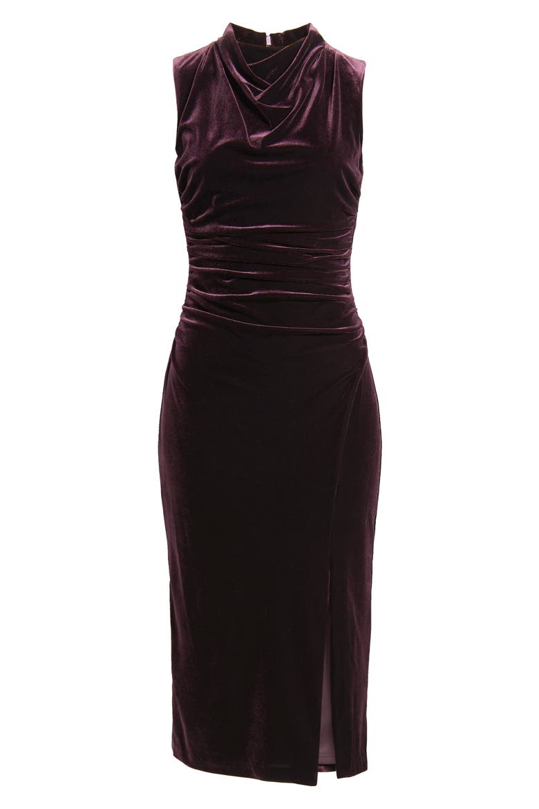 Cowl Neck Velvet Midi Dress, Alternate, color, MAROON