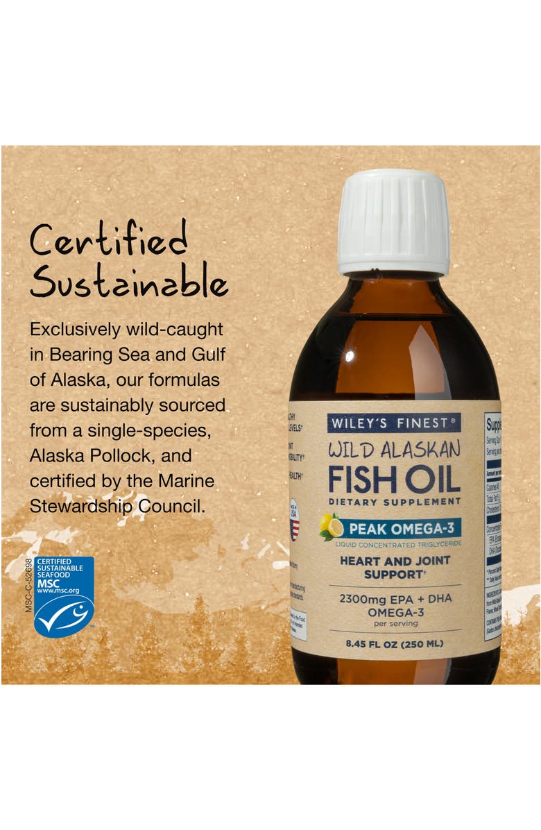 Wiley's Finest Wild Alaskan Fish Oil Peak Omega-3 Liquid Supplement - 2300Mg Epa And Dha Omega-3S - Lemon Flavor - 8.45 Oz, Alternate, color, NO COLOR