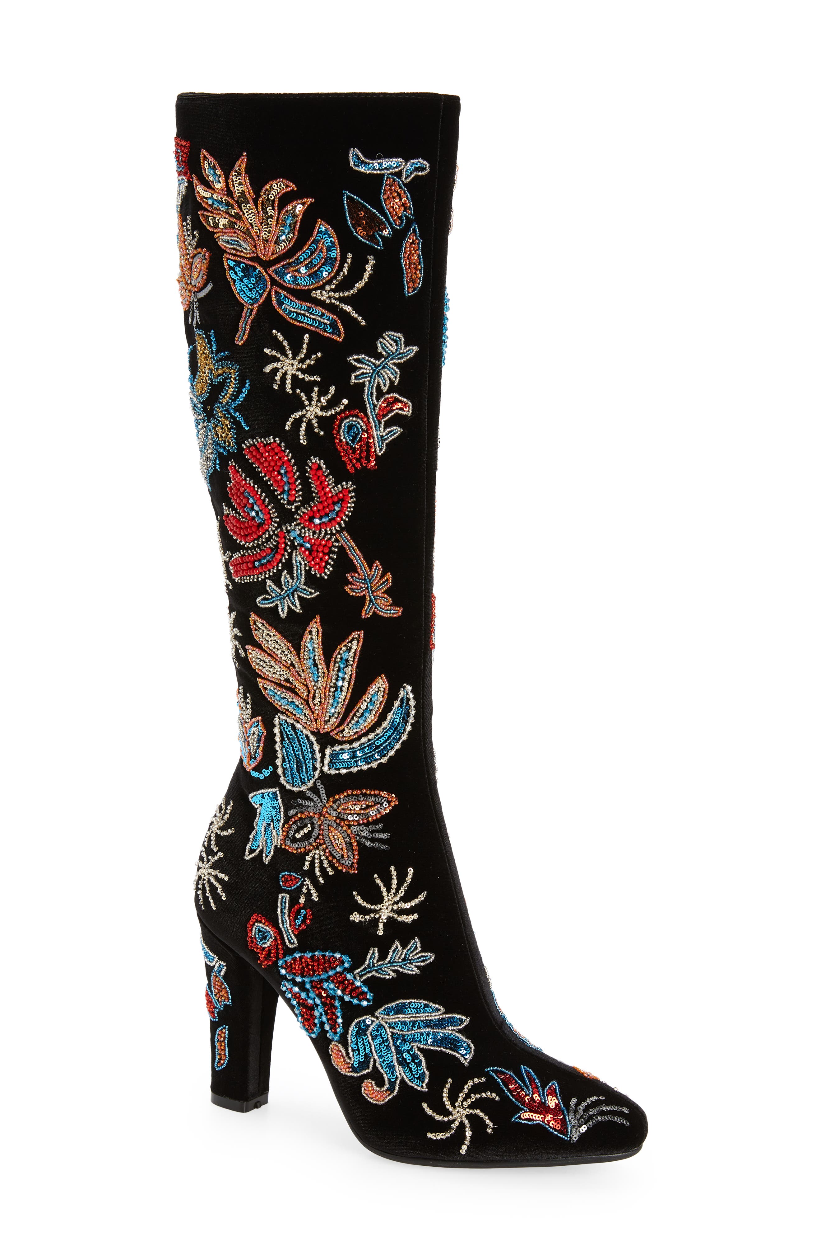 Embellished Boot, Main, color, BLACK VELVET COMBO