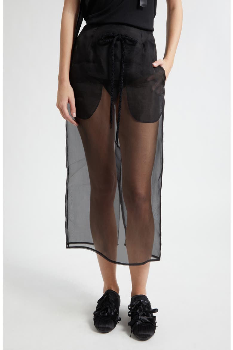 Sheer Frayed Column Pencil Skirt, Main, color, BLACK/ BLACK
