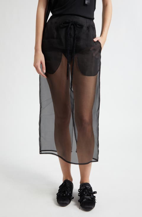 Sheer Frayed Column Pencil Skirt
