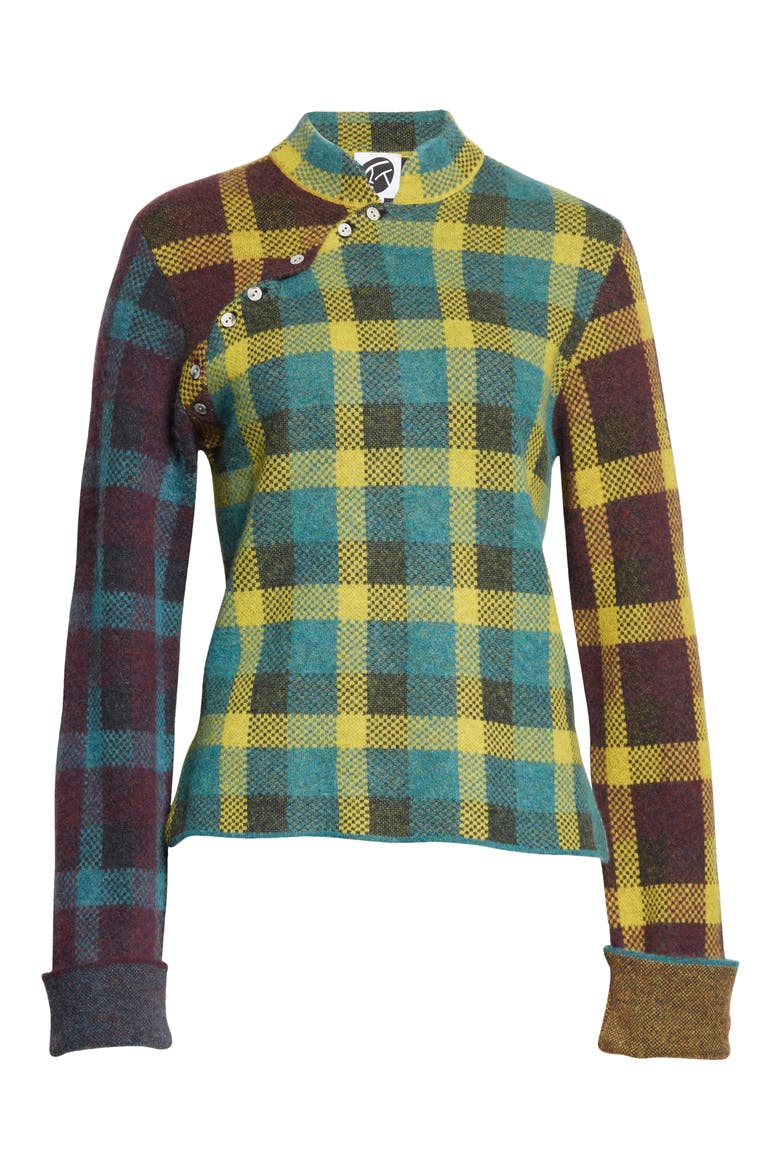Bao Plaid Wool & Cotton Blend Sweater, Alternate, color, MUSTARD/ CURRANT