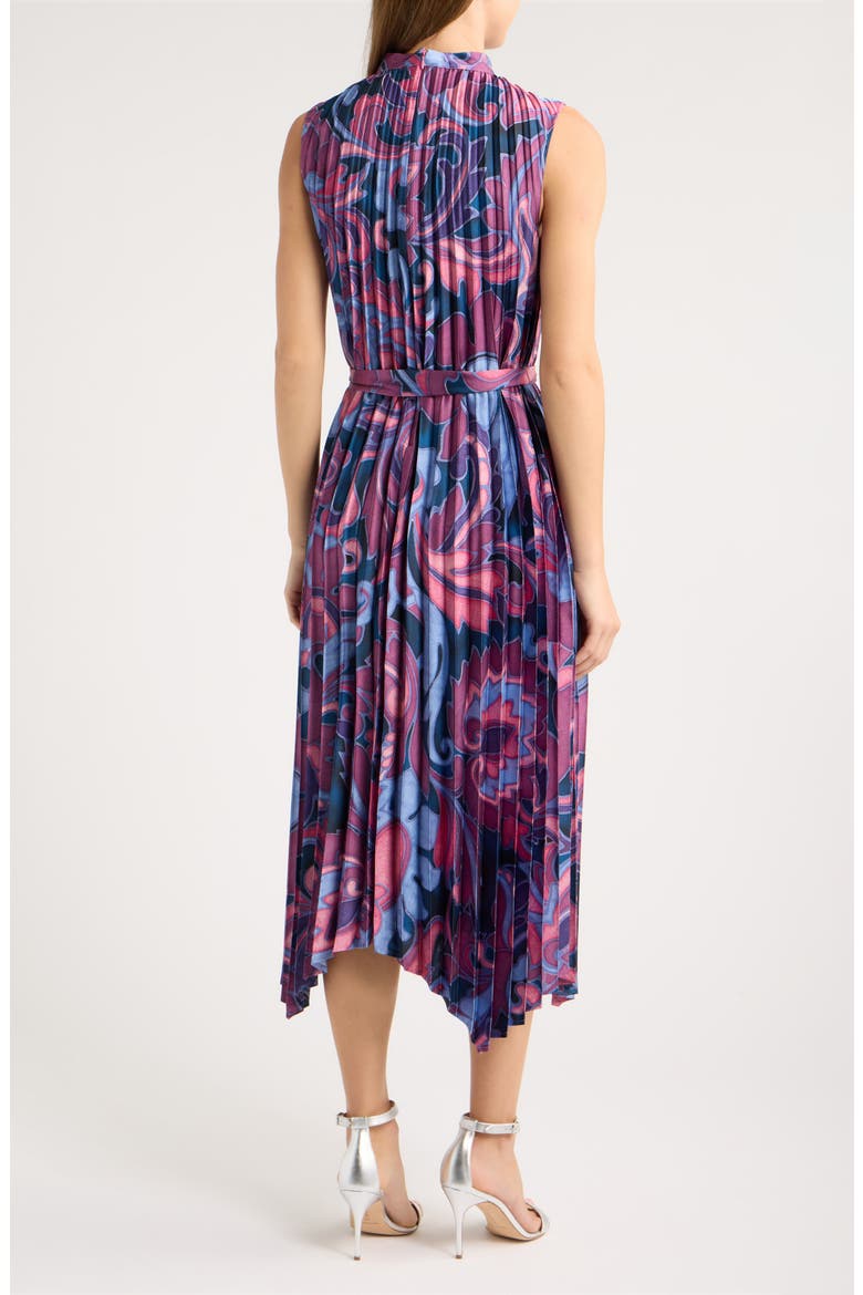 Print Pleated Tie Waist Midi Dress, Alternate, color, MAUVE MULTI