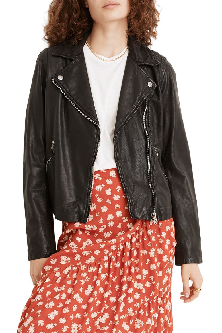 Washed Leather Moto Jacket, Main, color, TRUE BLACK