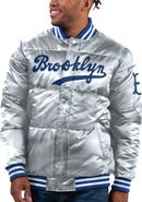 STARTER Men's Starter Silver Brooklyn Dodgers Cooperstown Collection Bronx Satin Full-Snap Bomber Jacket