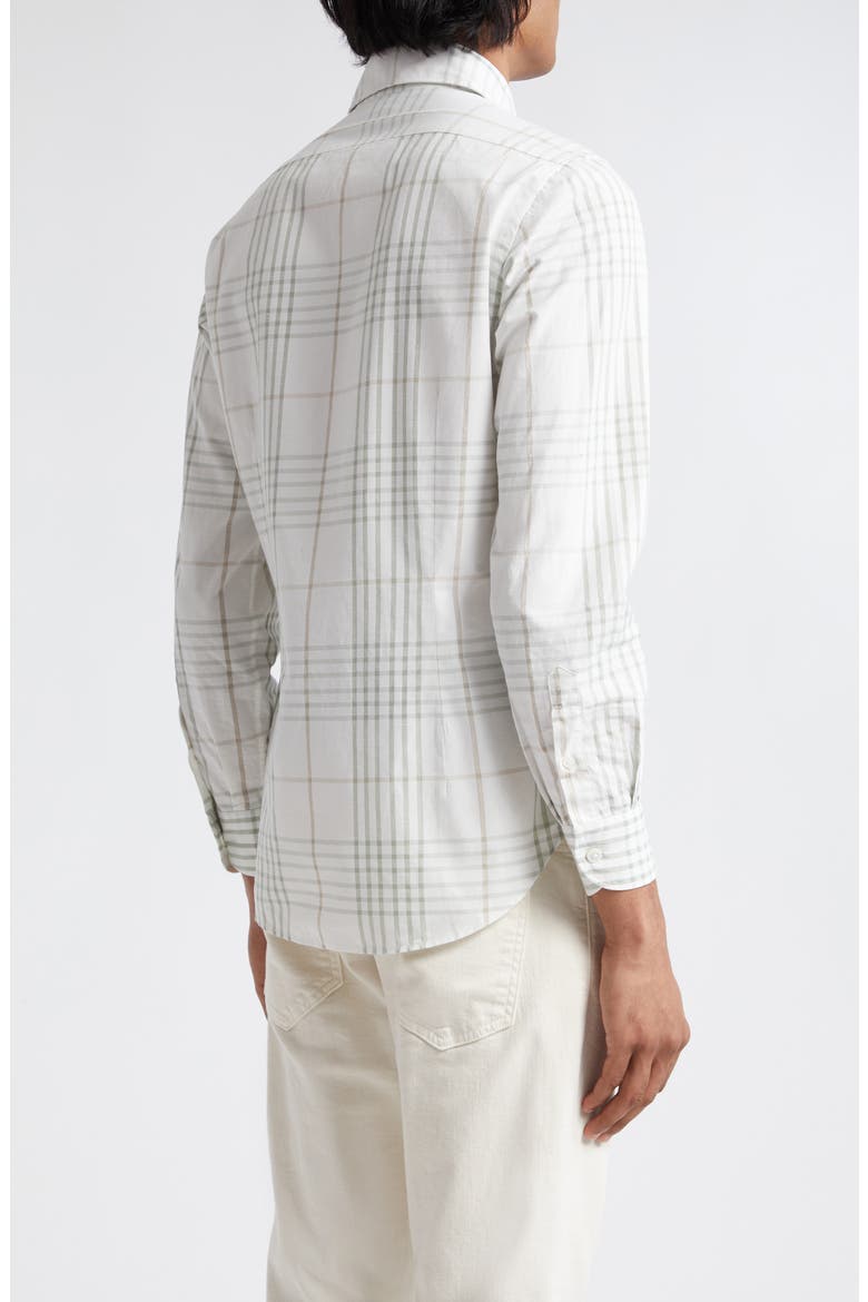 Check Cotton & Linen Button-Up Shirt, Alternate, color, WHITE AND GREEN