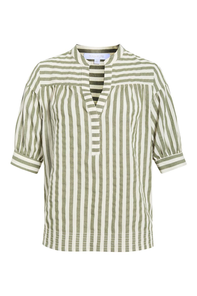 Catana Stripe Split Neck Top, Alternate, color, GREEN WHITE