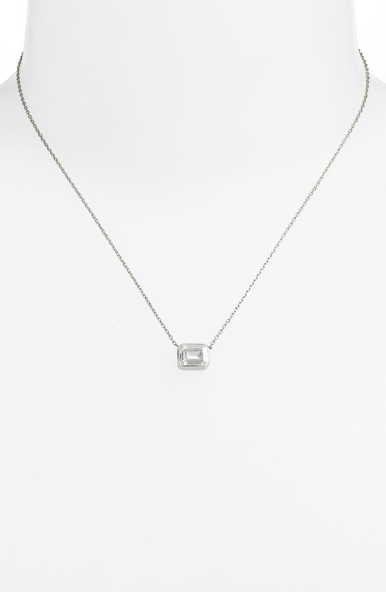 SHYMI Mini Heart Bezel Pendant Necklace, Alternate, color, Silver/ White/Emerald Cut