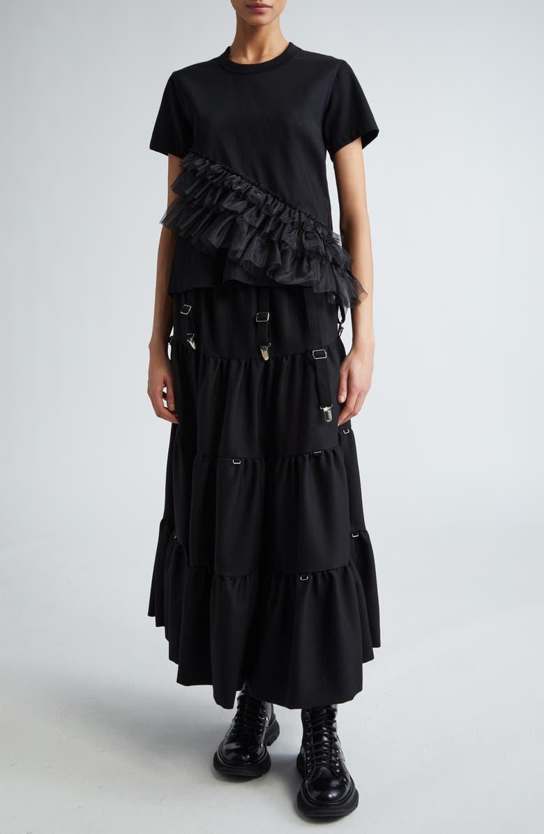 Noir Kei Ninomiya Tiered Wool Gabardine Maxi Skirt, Alternate, color,