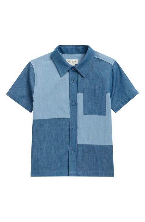 Kids' Patchwork Short Sleeve Chambray Button-Up Shirt (Toddler & Little Kid)